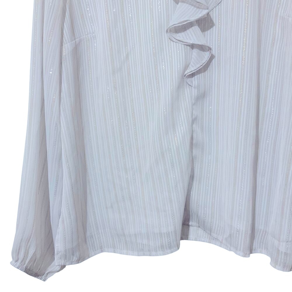 Soft Surroundings White Ruffled V-Neck Long-Sleeve Blouse - Picture 7 of 13